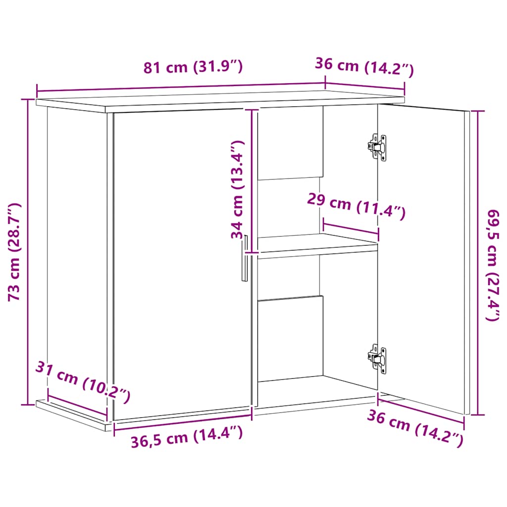 Suporte de aquário 81x36x73cm derivados de madeira cinza sonoma