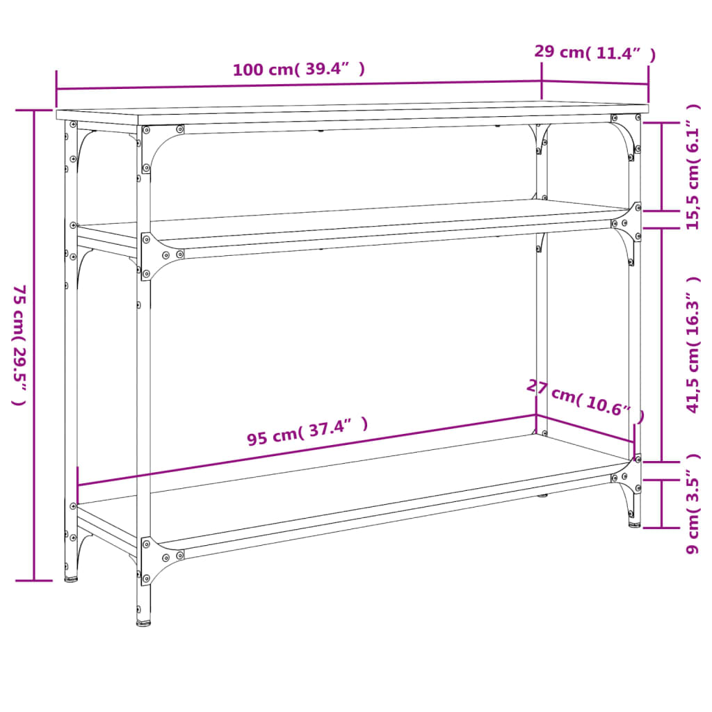 Mesa consola 100x29x75 cm derivados de madeira preto