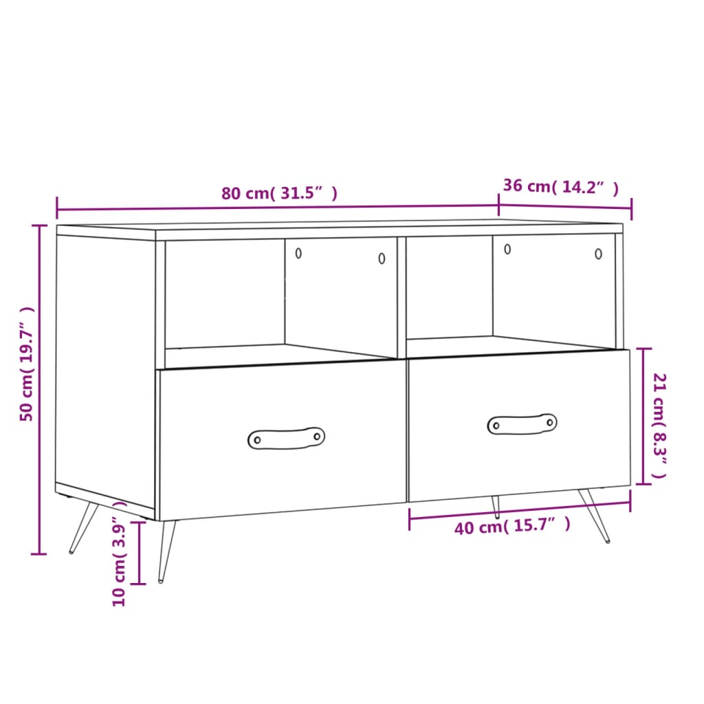 Móvel de TV 80x36x50 cm derivados de madeira branco brilhante