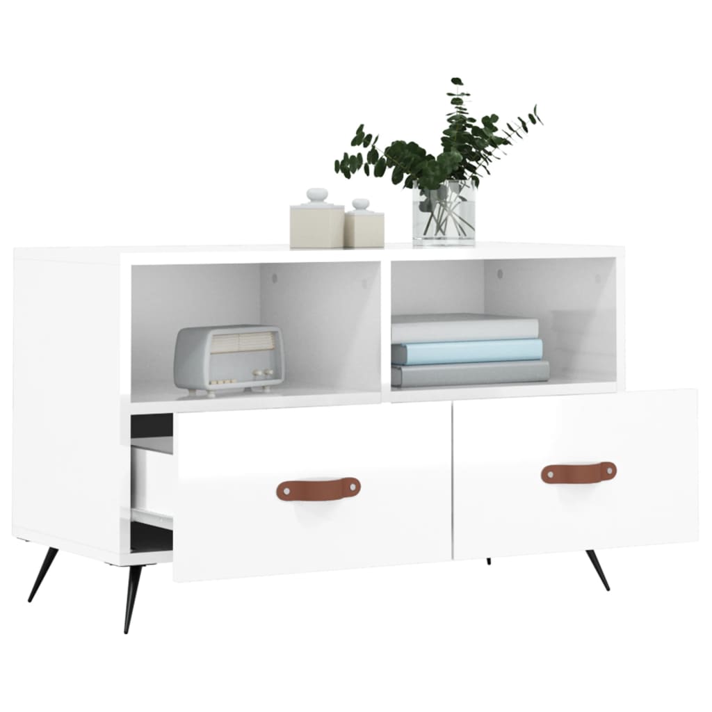 Móvel de TV 80x36x50 cm derivados de madeira branco brilhante