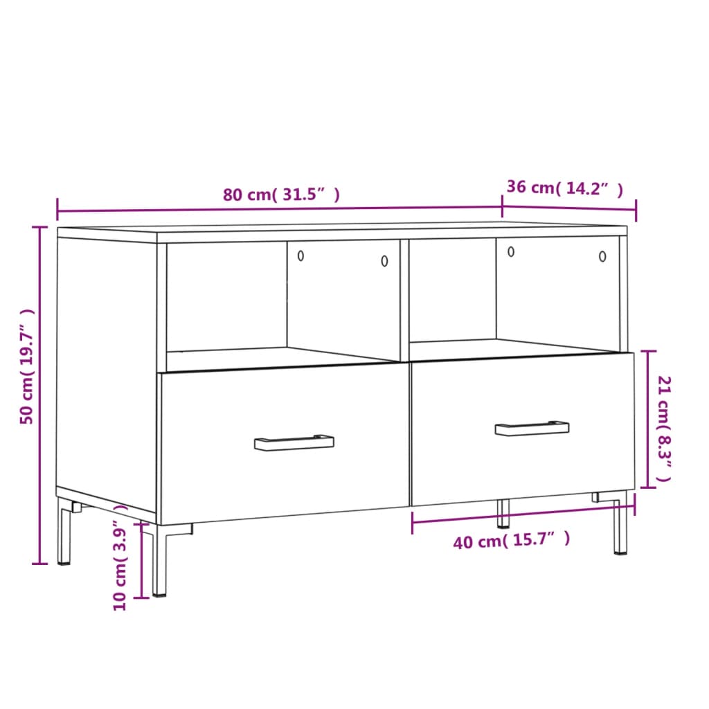 Móvel de TV 80x36x50 cm derivados de madeira branco brilhante