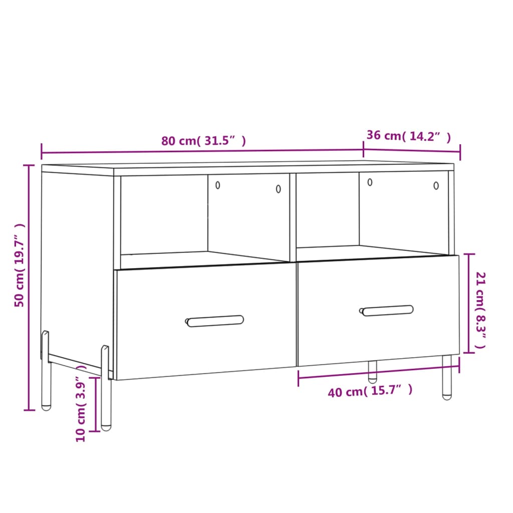 Móvel de TV 80x36x50 cm derivados de madeira branco brilhante