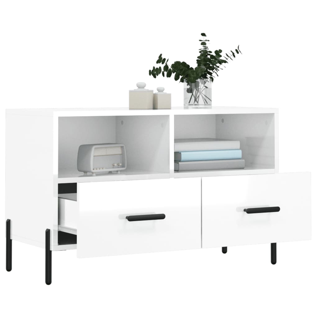 Móvel de TV 80x36x50 cm derivados de madeira branco brilhante