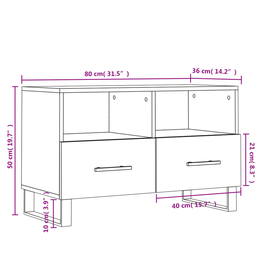 Móvel de TV 80x36x50 cm derivados de madeira branco brilhante