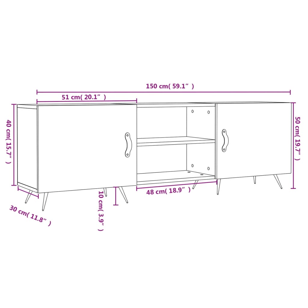 Móvel de TV 150x30x50 cm derivados de madeira branco brilhante