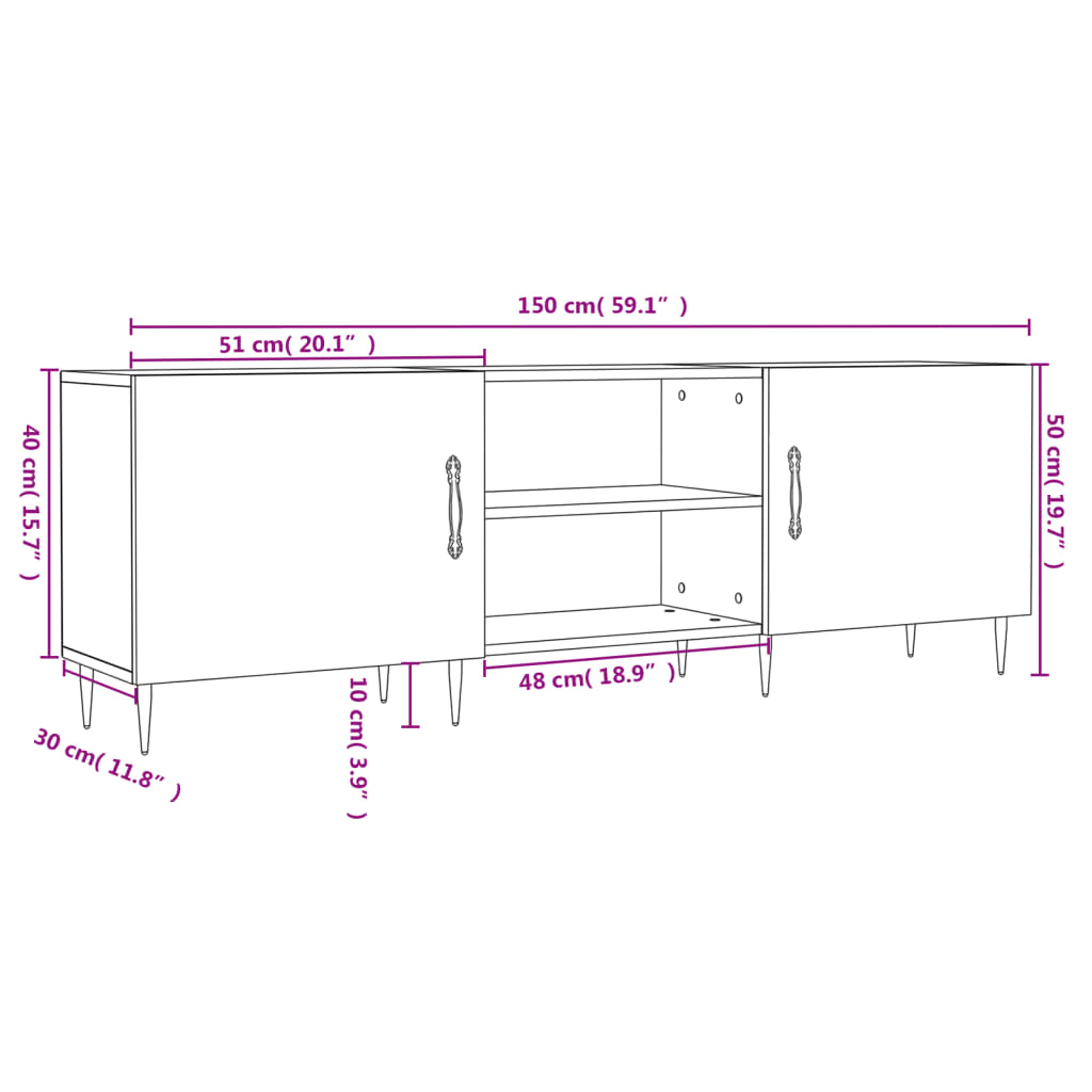 Móvel de TV 150x30x50 cm derivados de madeira cinza-cimento
