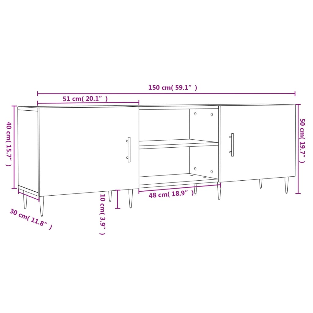 Móvel de TV 150x30x50 cm derivados de madeira cinza-cimento