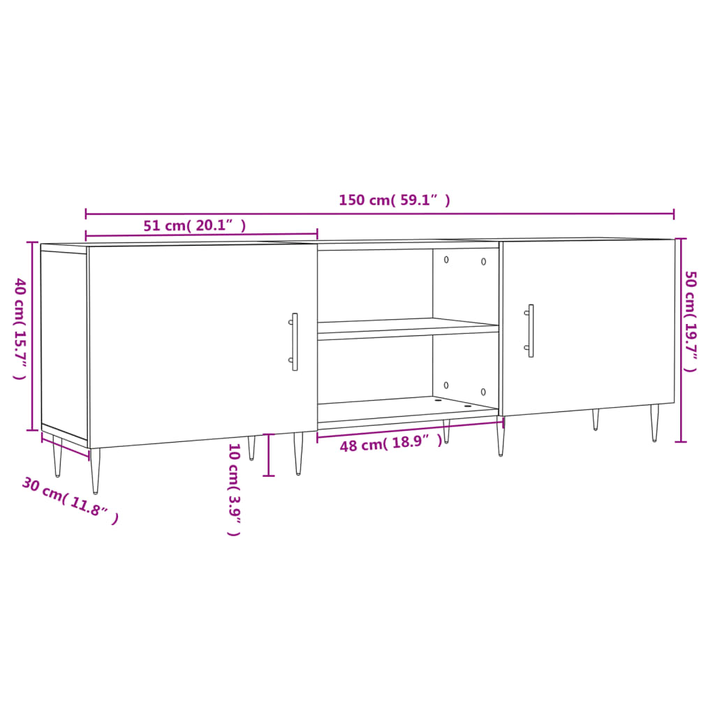 Móvel de TV 150x30x50 cm derivados de madeira cinzento sonoma