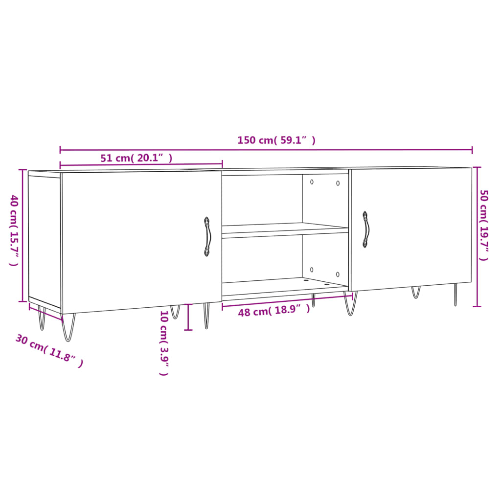 Móvel de TV 150x30x50 cm derivados de madeira cinzento sonoma