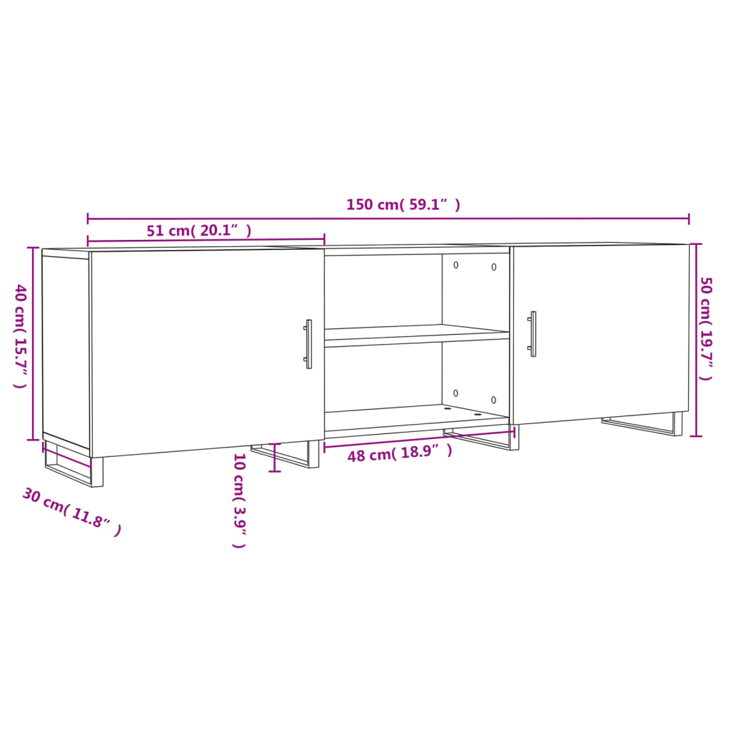 Móvel de TV 150x30x50 cm derivados de madeira branco brilhante