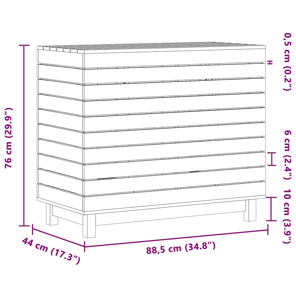 Cesto de roupa suja 88,5x44x76 cm madeira de pinho maciça