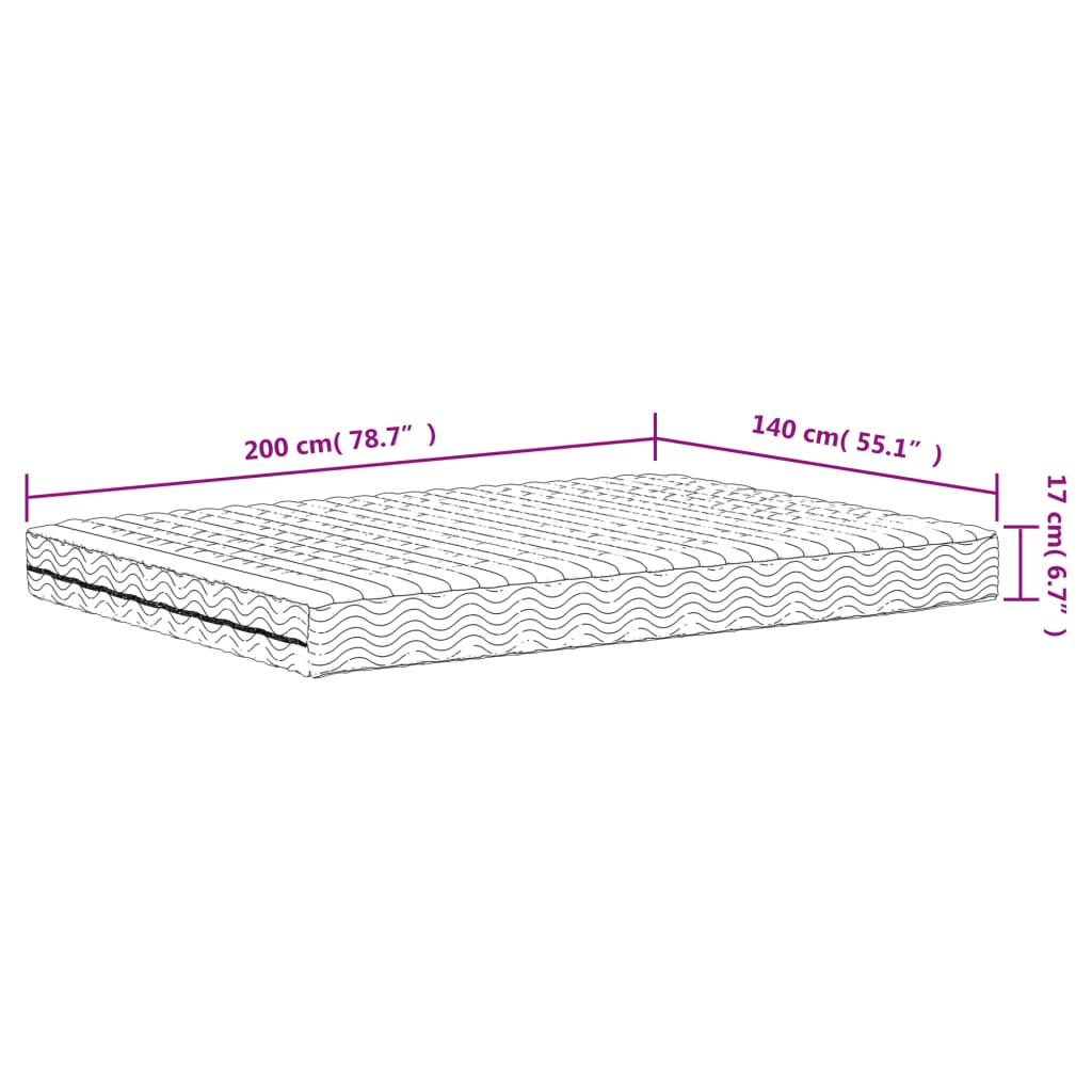 Colchão de espuma 140x200 cm dureza H2 H3 branco