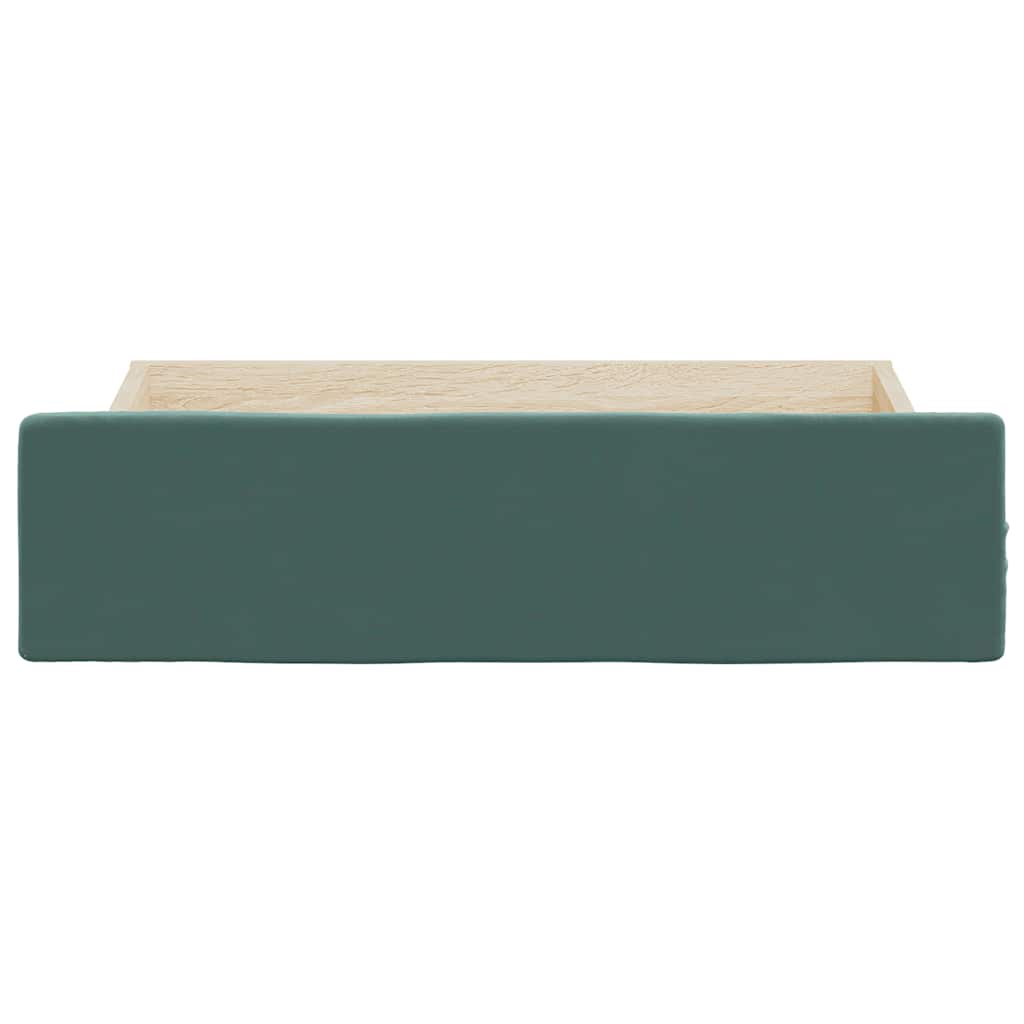 Gavetas de cama 2pcs derivados de madeira e veludo verde-escuro