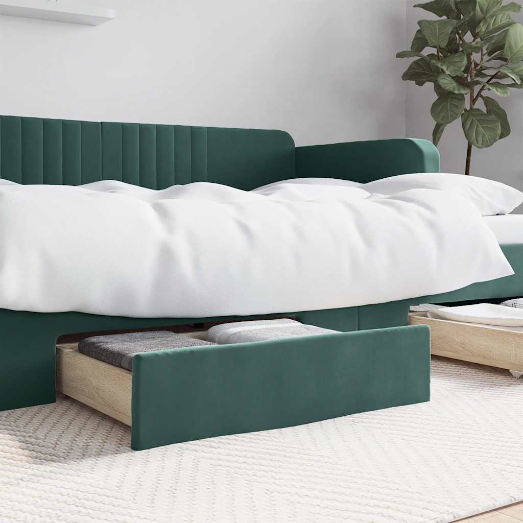 Gavetas de cama 2pcs derivados de madeira e veludo verde-escuro