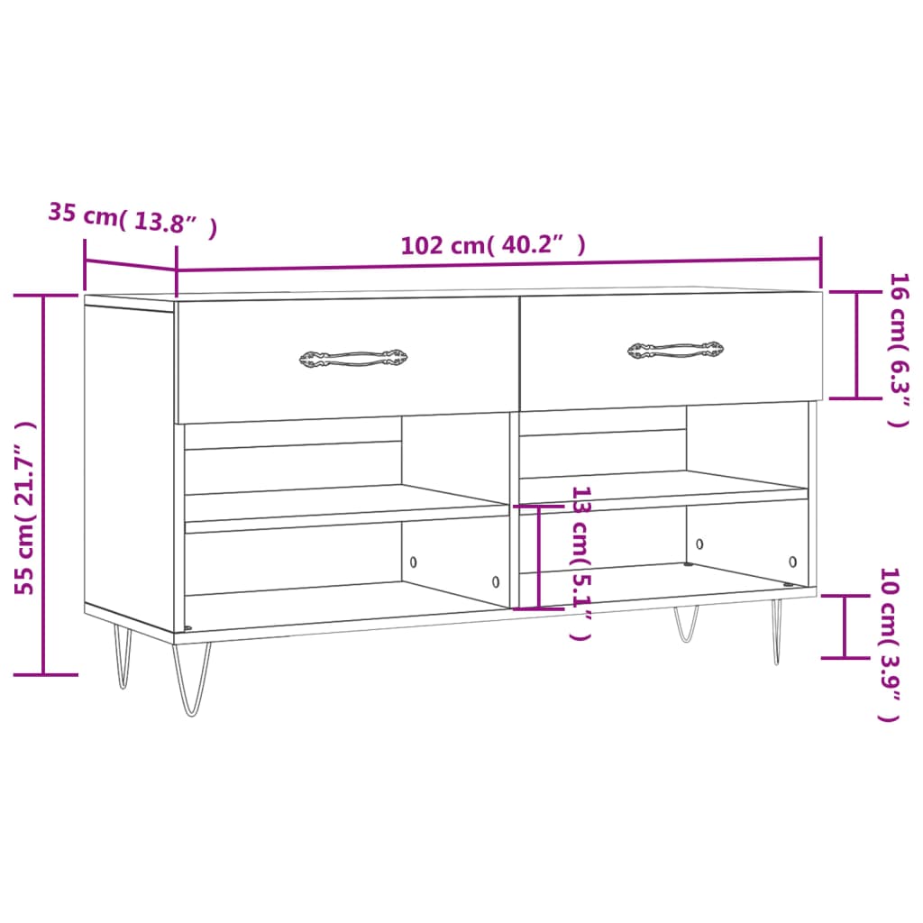 Banco sapateira 102x35x55 cm derivados madeira branco brilhante