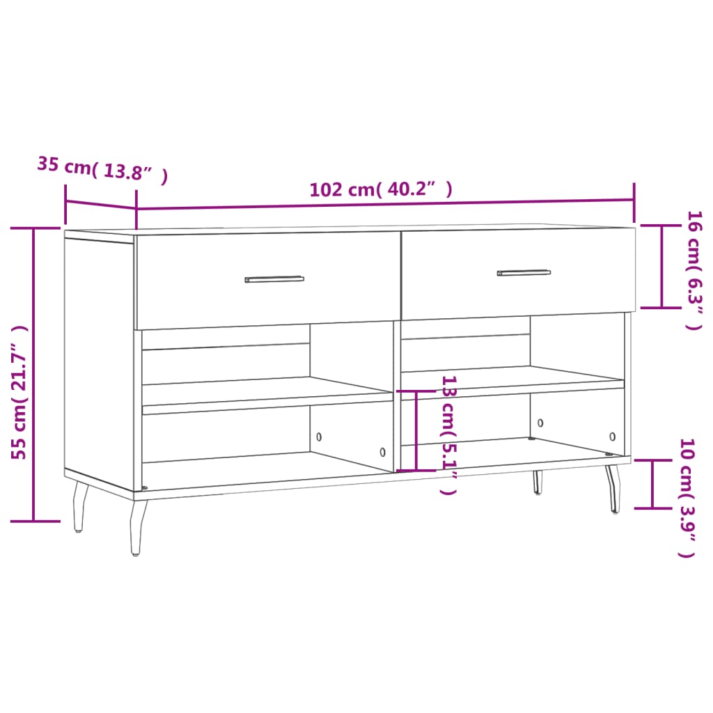 Banco sapateira 102x35x55 cm derivados de madeira branco