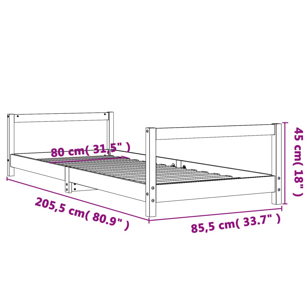 Estrutura de cama infantil 80x200 cm madeira de pinho maciça