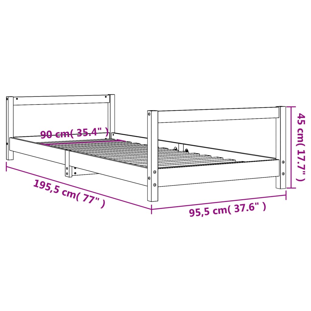Estrutura de cama infantil 90x190 cm pinho maciço branco