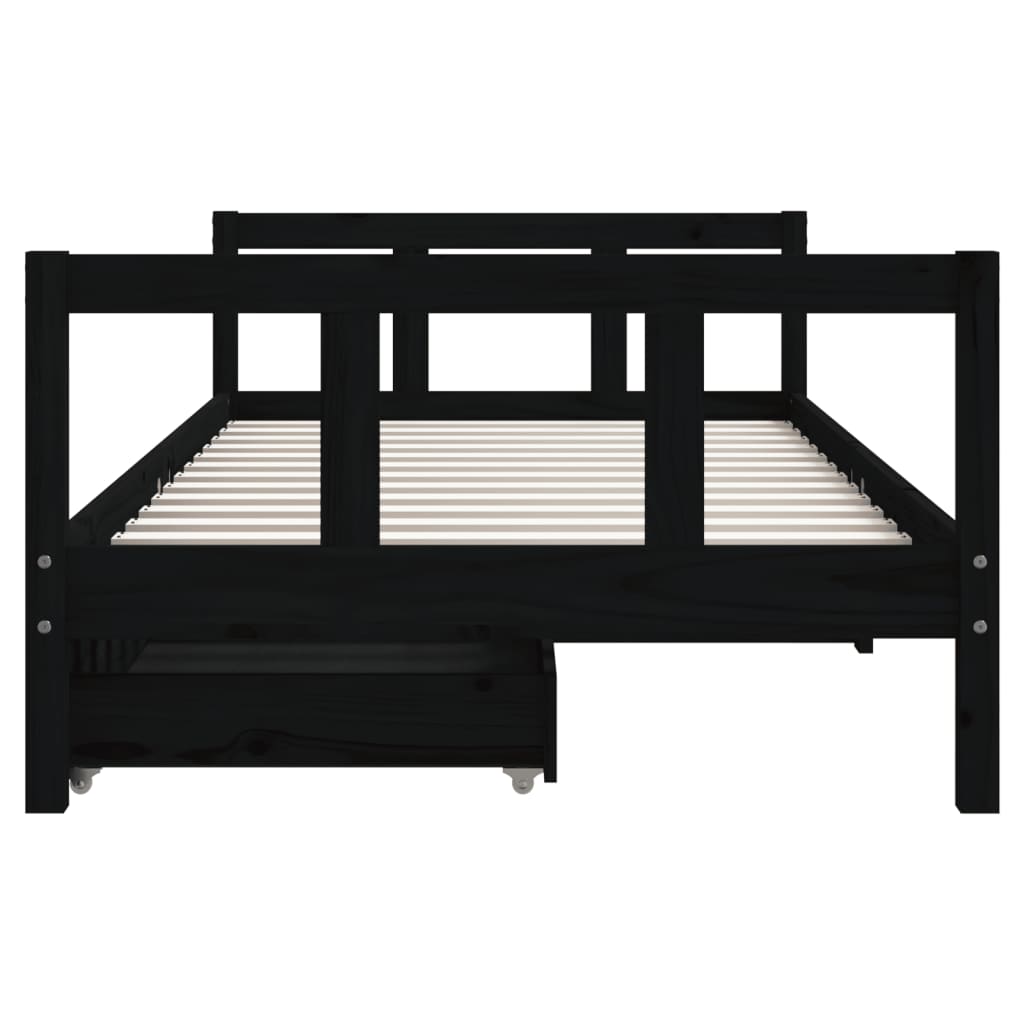 Estrutura cama infantil c/ gavetas 90x190 cm pinho maciço preto