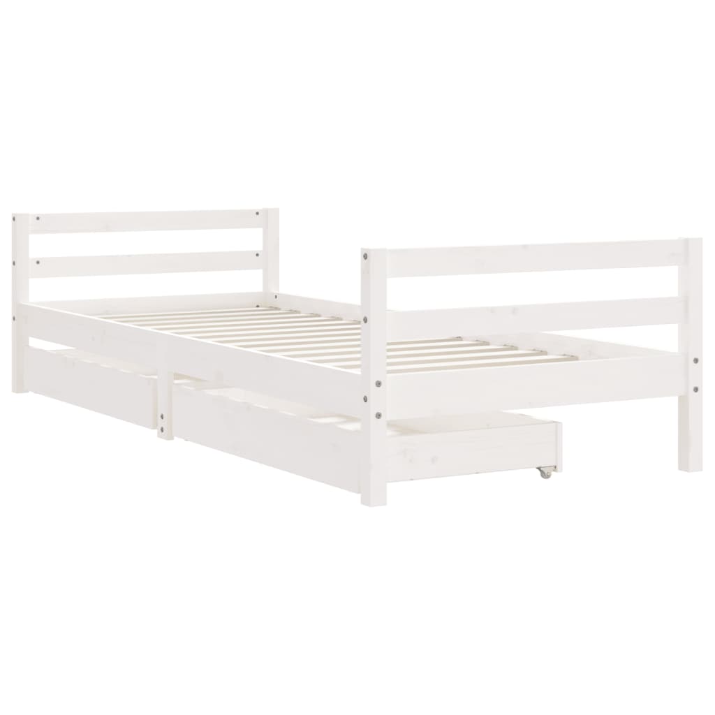 Estrutura cama infantil c/ gavetas 90x200cm pinho maciço branco