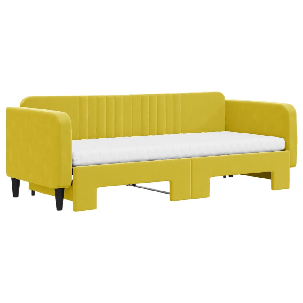 Sofá-cama com gavetão e colchões 80x200 cm veludo amarelo