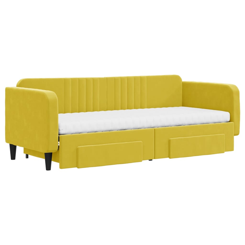Sofá-cama com gavetão e gavetas 80x200 cm veludo amarelo