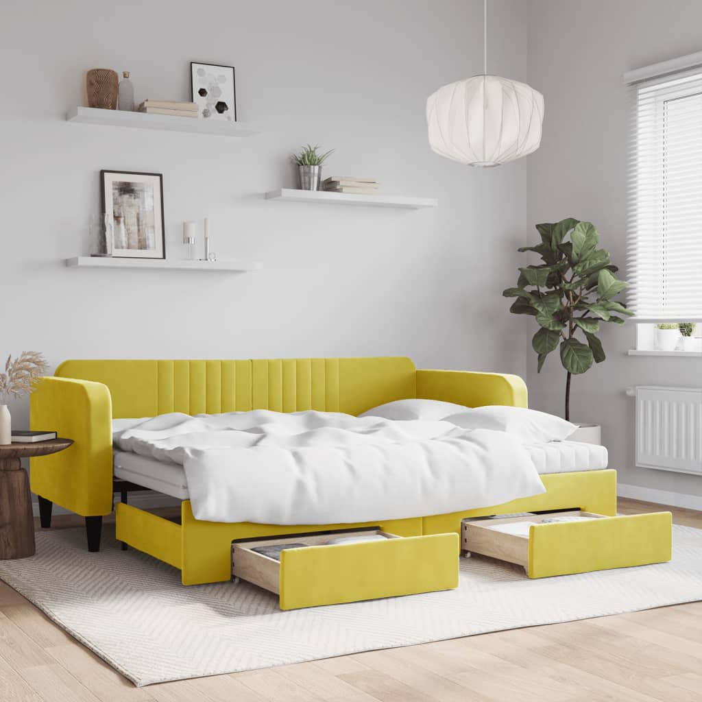 Sofá-cama com gavetão e gavetas 80x200 cm veludo amarelo