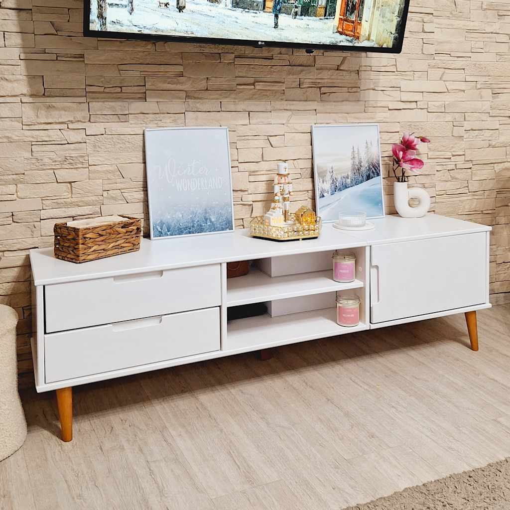 Móvel de TV MOLDE 158x40x49 cm pinho maciço branco