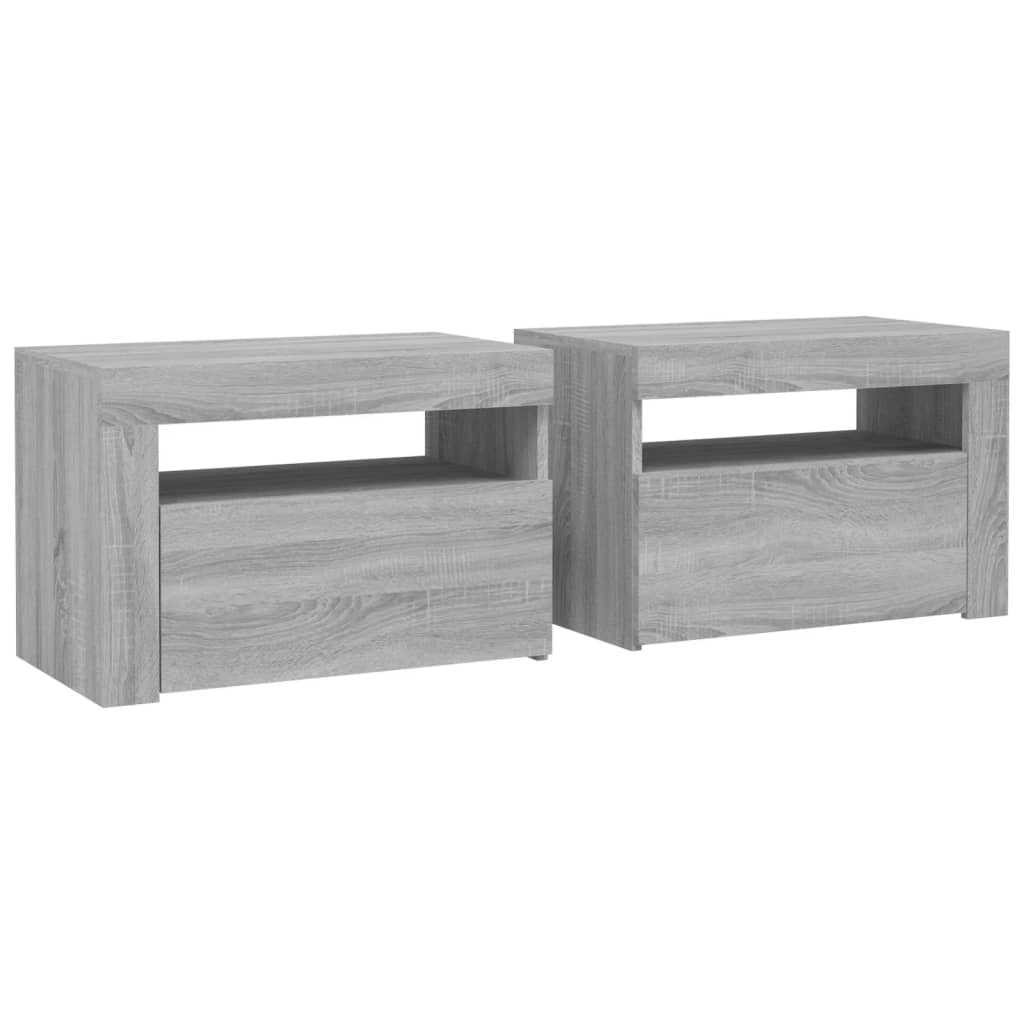 Mesas cabeceira c/ luzes LED 2 pcs 60x35x40 cm branco