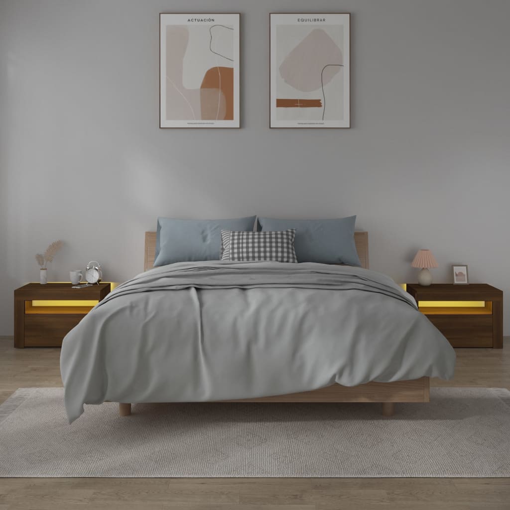 Mesas cabeceira c/ luzes LED 2 pcs 60x35x40 cm branco