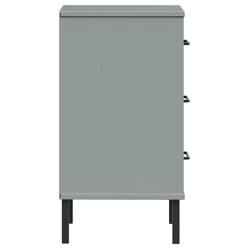 Mesa cabeceira c/ pernas de metal OSLO pinho maciço cinzento
