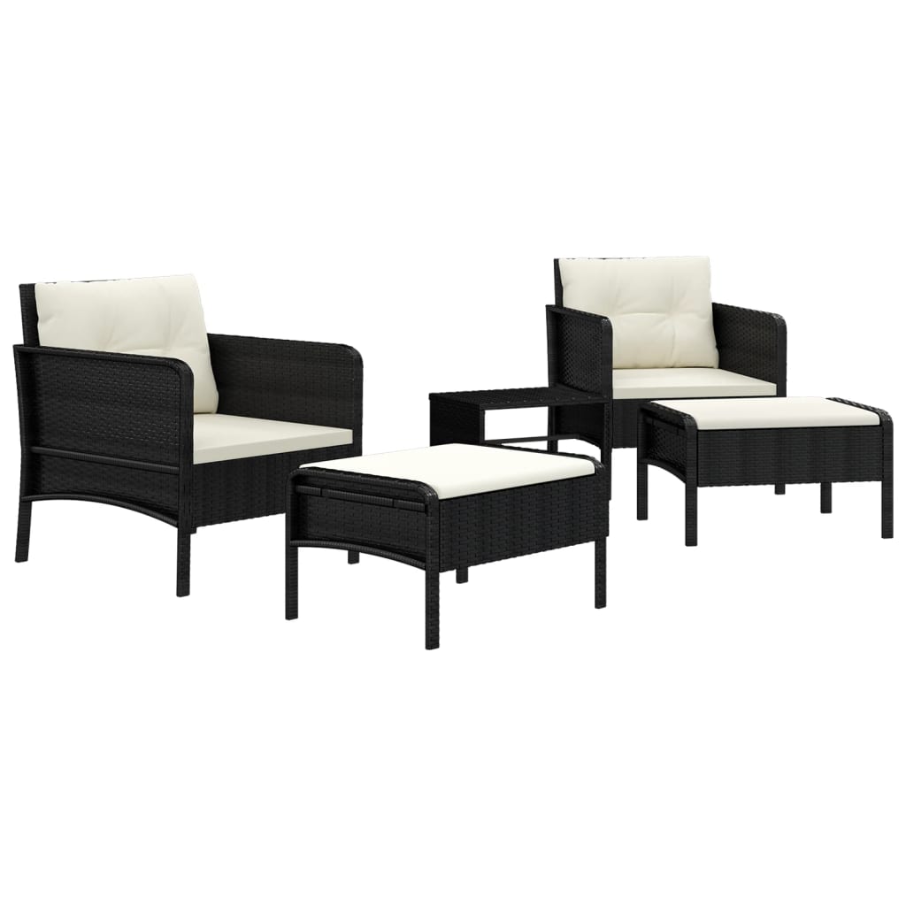 5 pcs conjunto lounge de jardim c/ almofadões vime PE preto