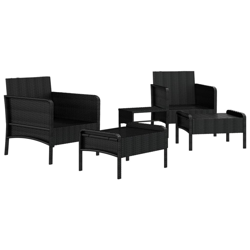 5 pcs conjunto lounge de jardim c/ almofadões vime PE preto
