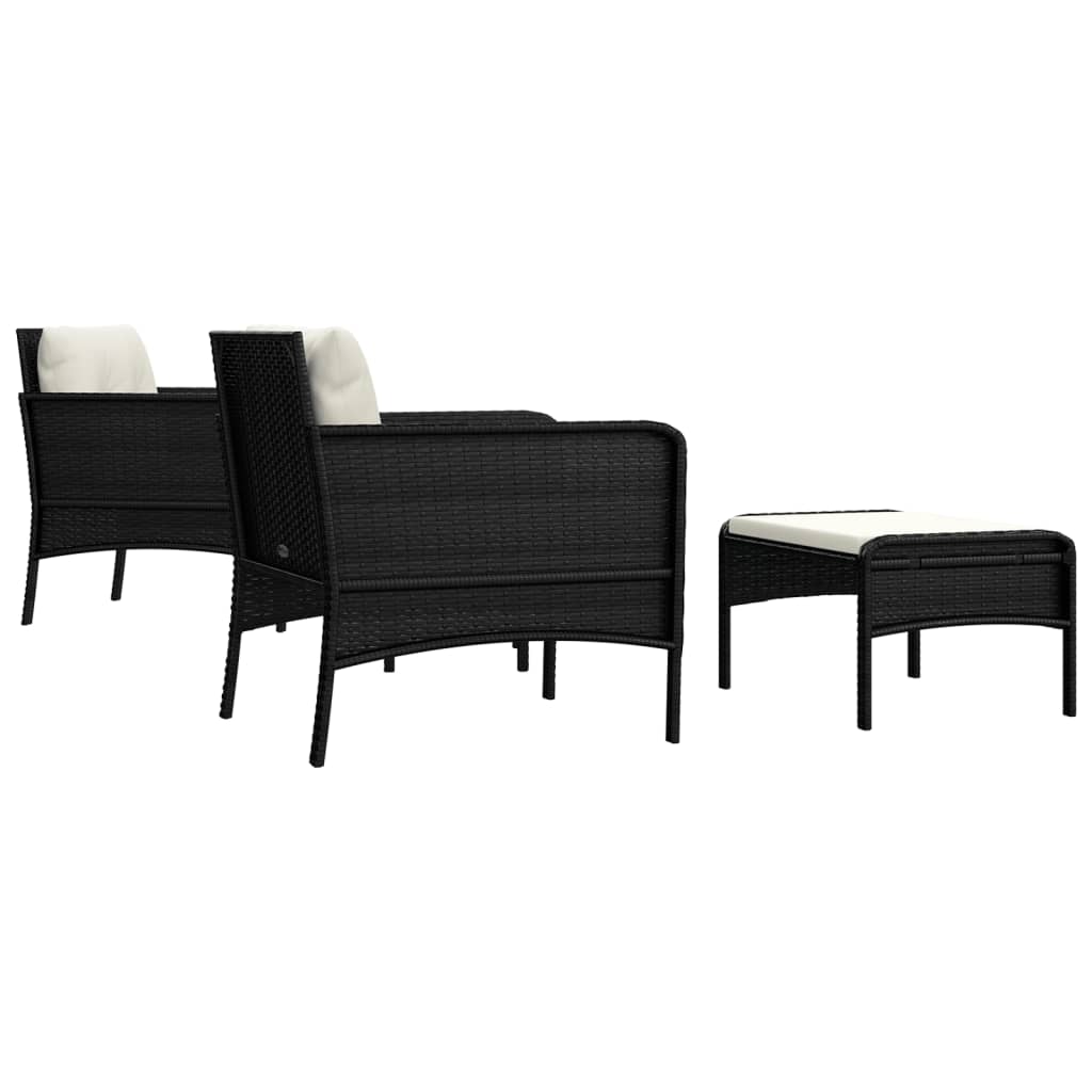 5 pcs conjunto lounge de jardim c/ almofadões vime PE preto