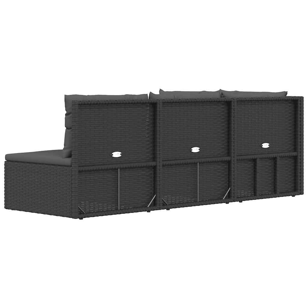 4 pcs conjunto lounge de jardim c/ almofadões vime PE preto