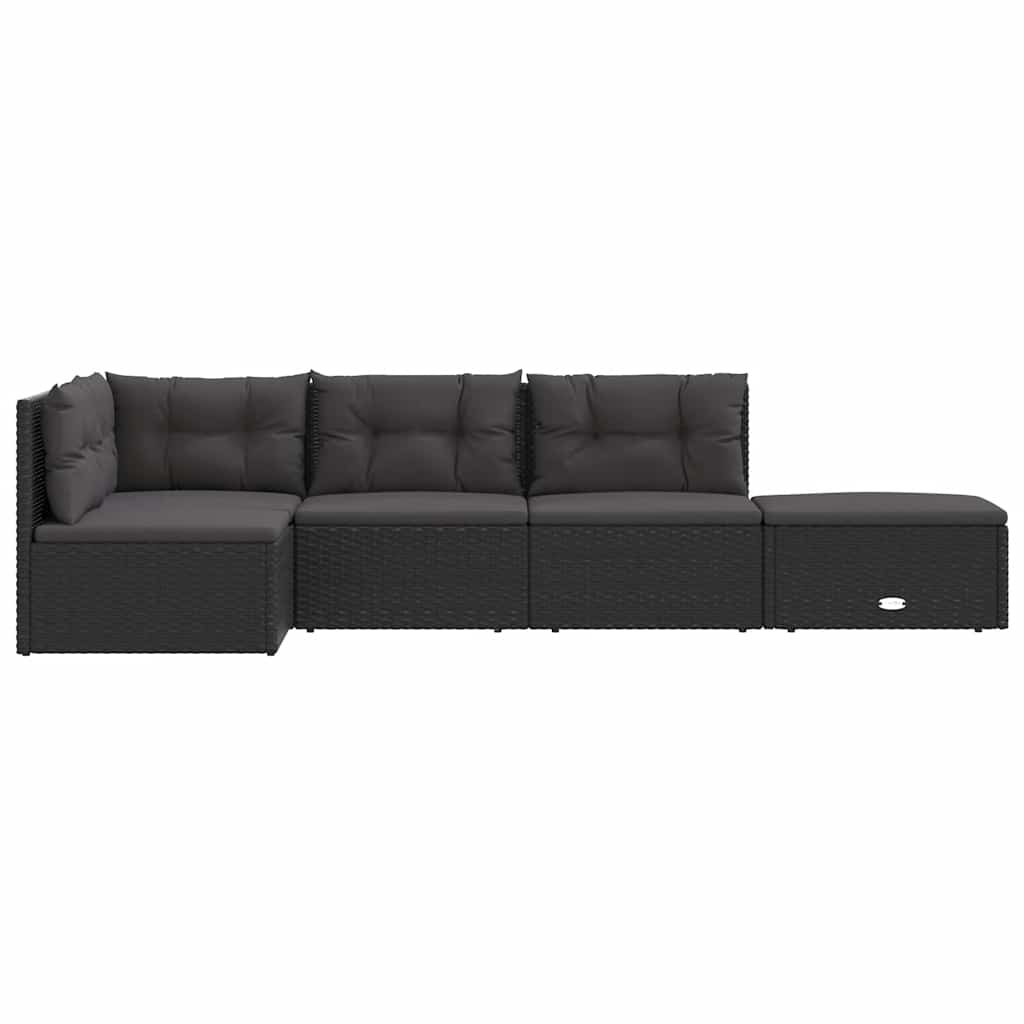5 pcs conjunto lounge de jardim c/ almofadões vime PE preto