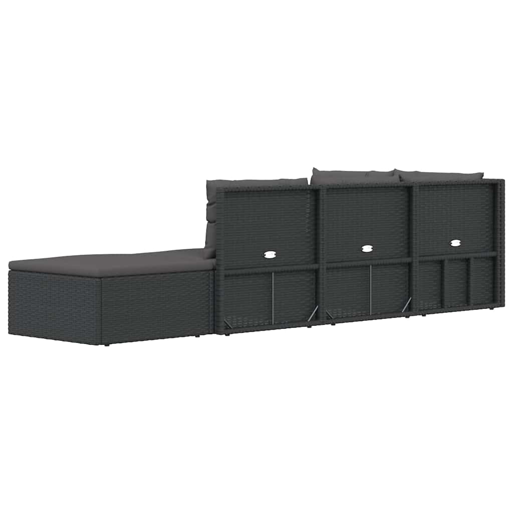 5 pcs conjunto lounge de jardim c/ almofadões vime PE preto