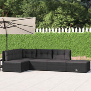 5 pcs conjunto lounge de jardim c/ almofadões vime PE preto