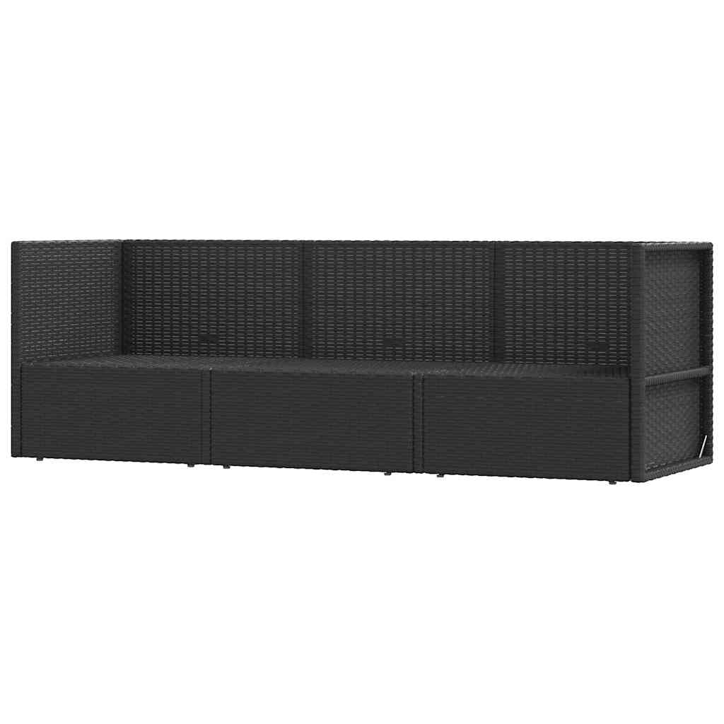 3 pcs conjunto lounge de jardim c/ almofadões vime PE preto