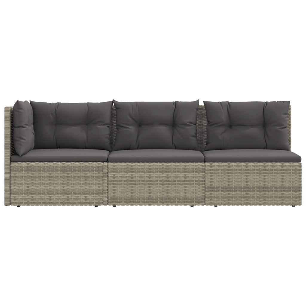 3 pcs conjunto lounge de jardim c/ almofadões vime PE cinzento
