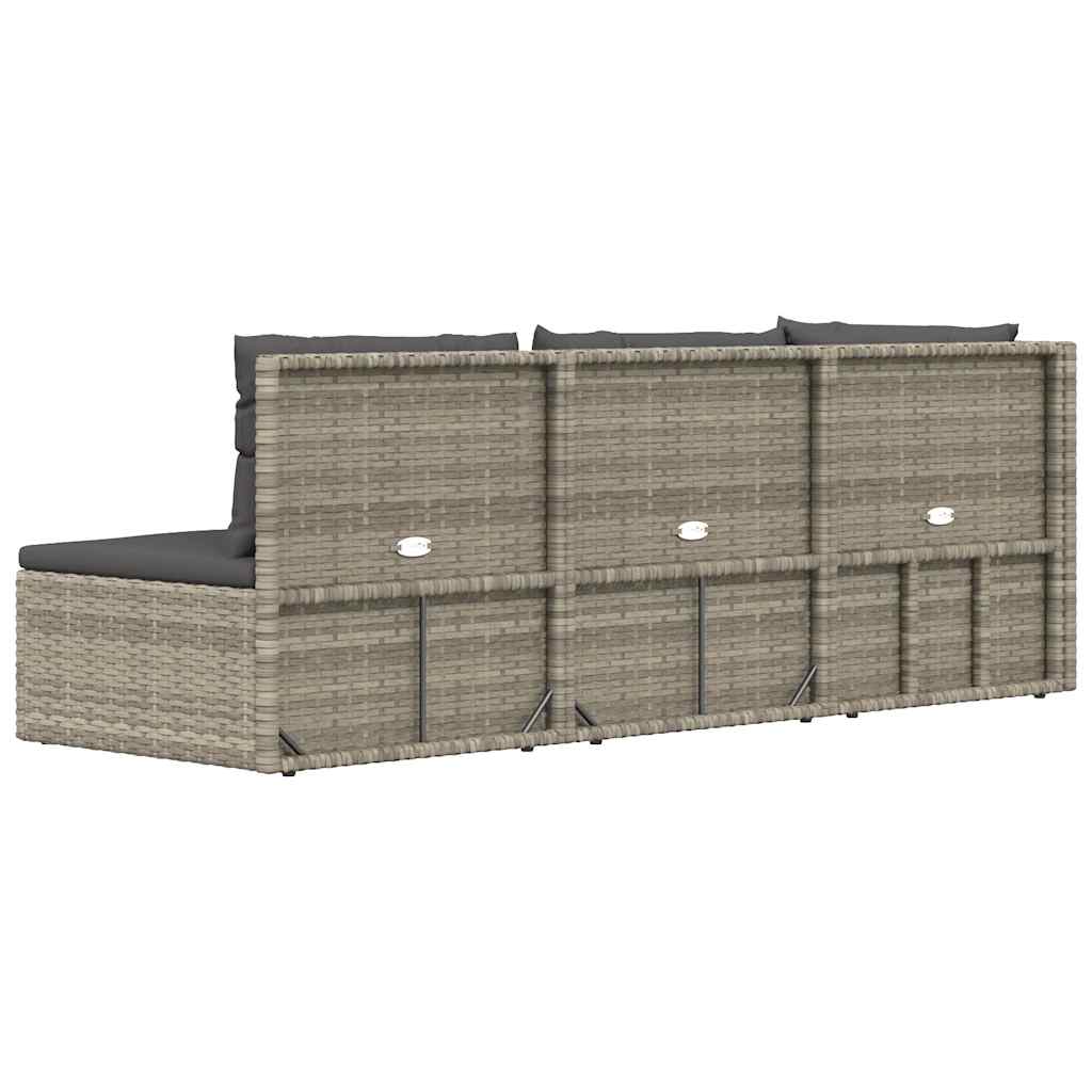 3 pcs conjunto lounge de jardim c/ almofadões vime PE cinzento