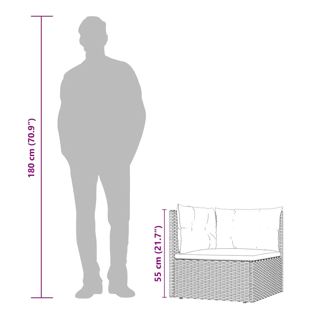 4 pcs conjunto lounge de jardim c/ almofadões vime PE cinzento