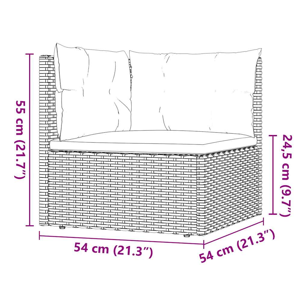 4 pcs conjunto lounge de jardim c/ almofadões vime PE cinzento