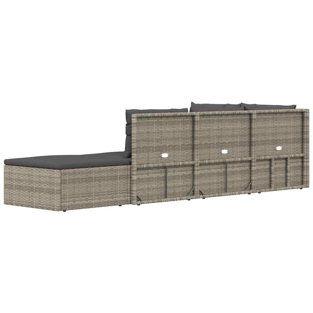 5 pcs conjunto lounge de jardim c/ almofadões vime PE cinzento