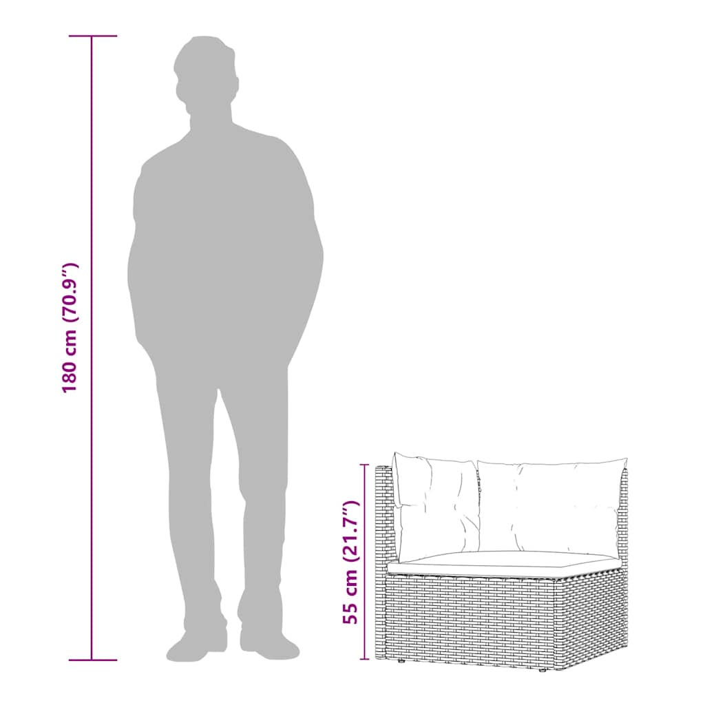 4 pcs conjunto lounge de jardim c/ almofadões vime PE cinzento