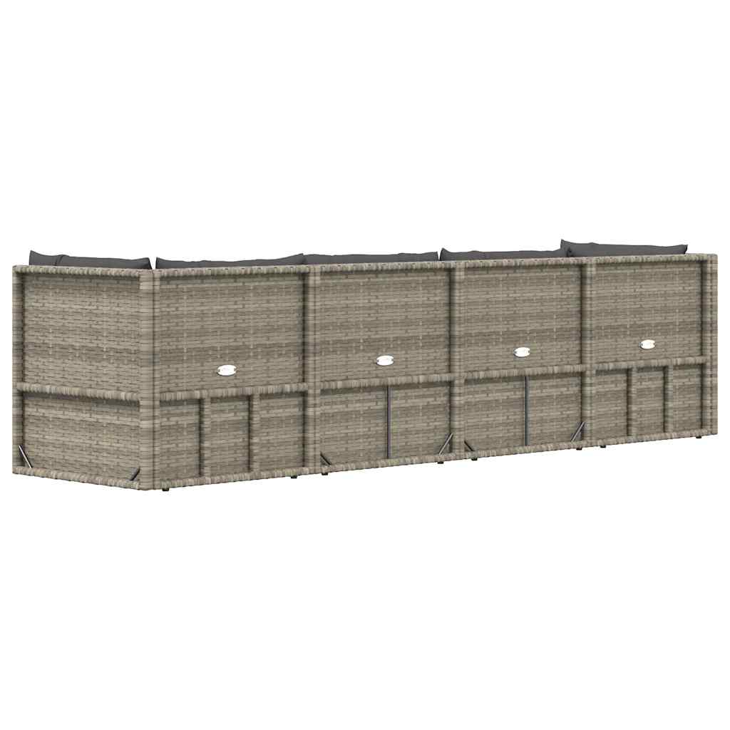 5 pcs conjunto lounge de jardim c/ almofadões vime PE cinzento