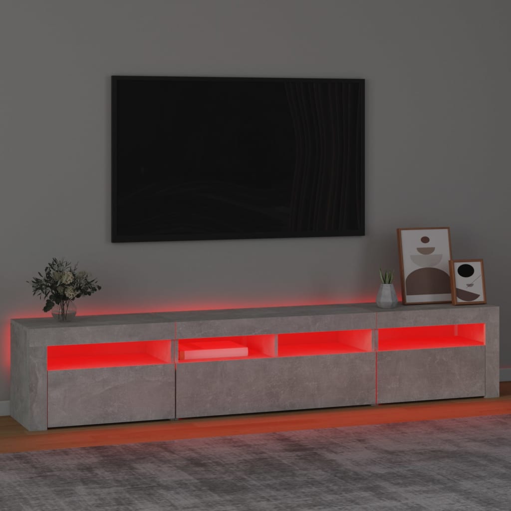 Móvel de TV com luzes LED 210x35x40 cm cinzento cimento