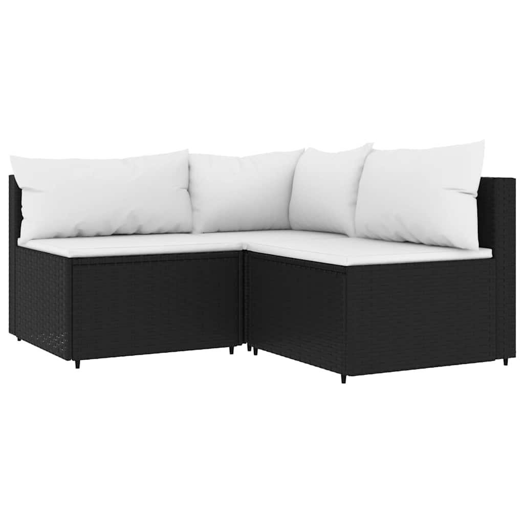 4 pcs conjunto lounge de jardim c/ almofadões vime PE preto