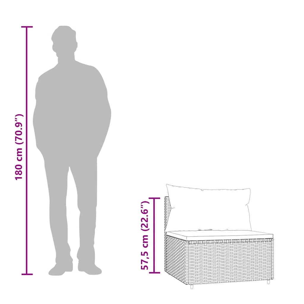 3 pcs conjunto lounge de jardim c/ almofadões vime PE preto