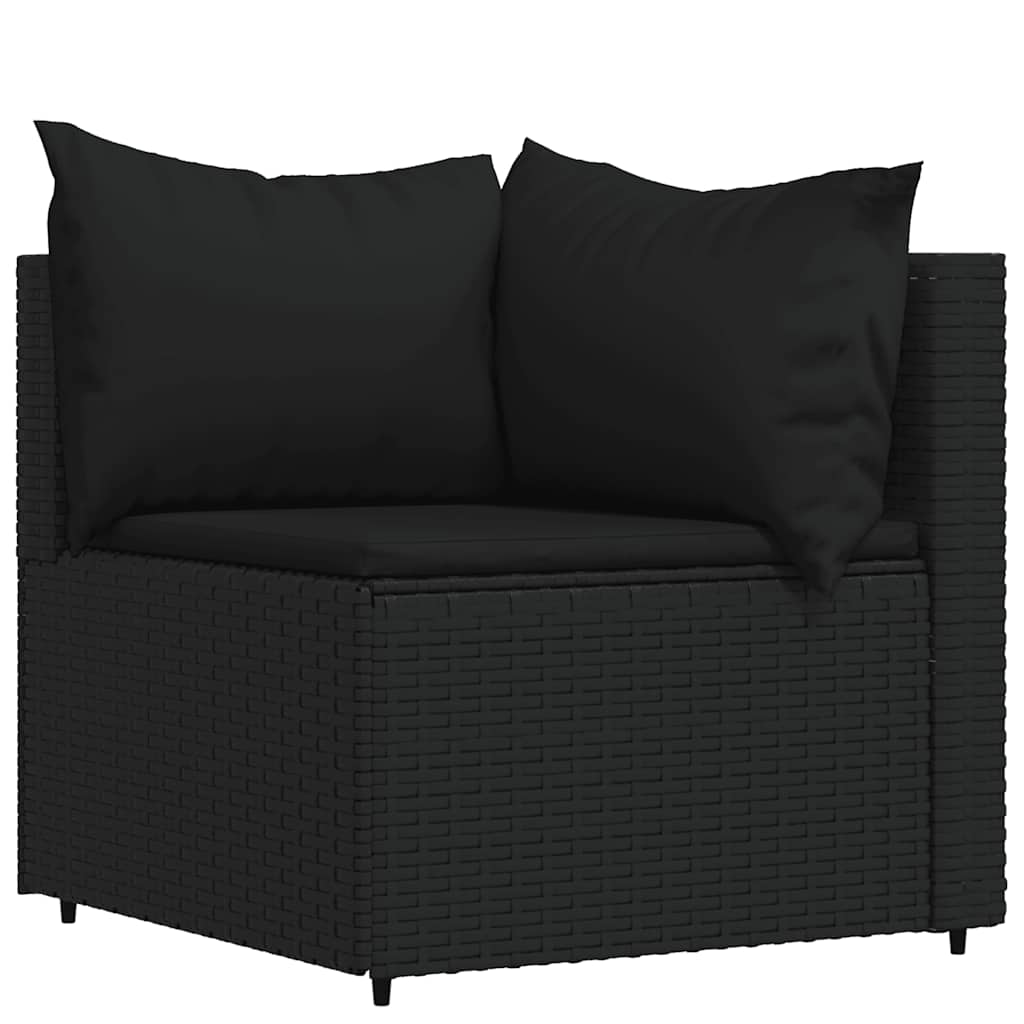 4 pcs conjunto lounge de jardim c/ almofadões vime PE preto